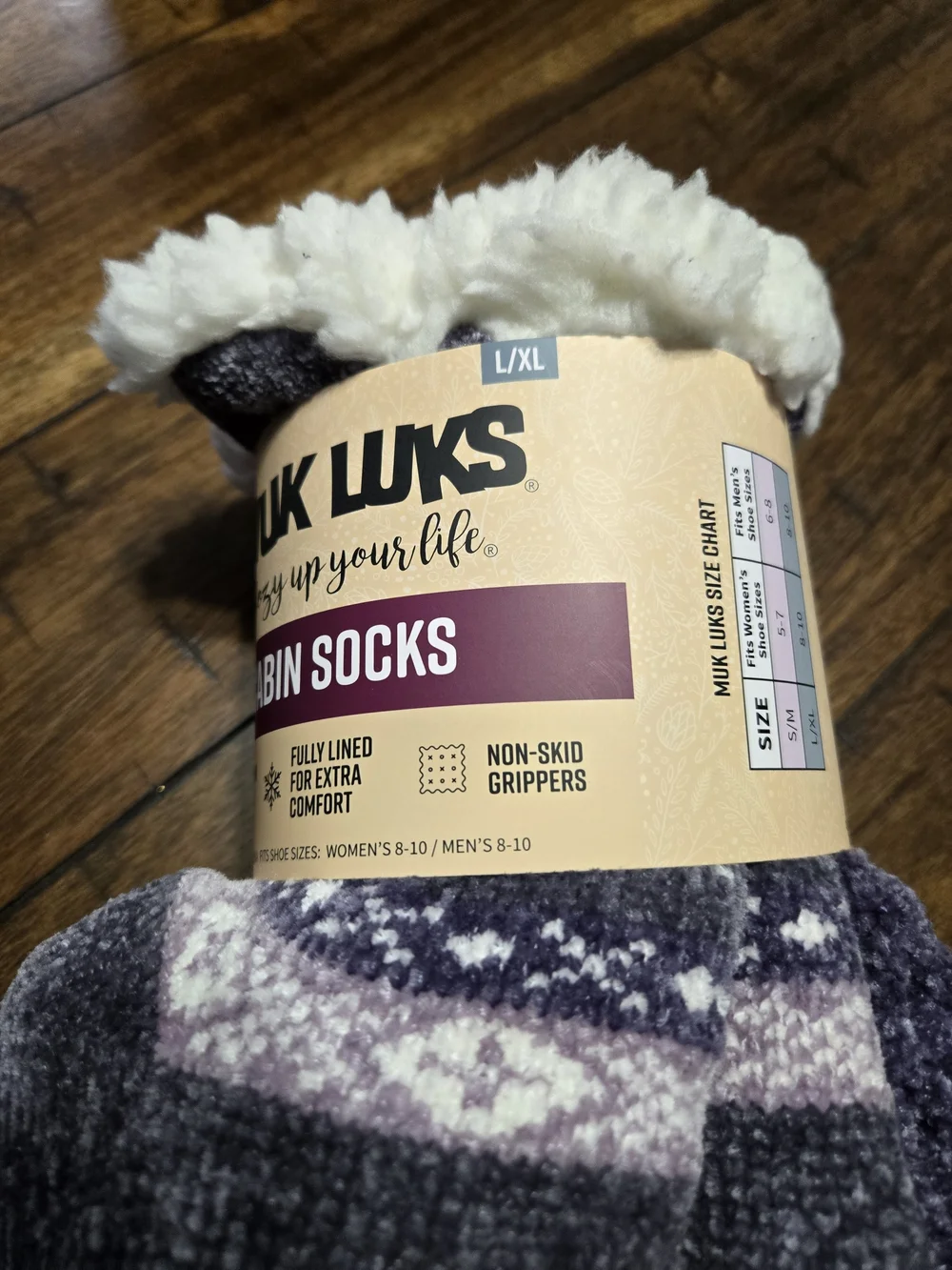 MUK LUKS Purple Patterned Cozy Cabin Socks with Sherpa Cuff